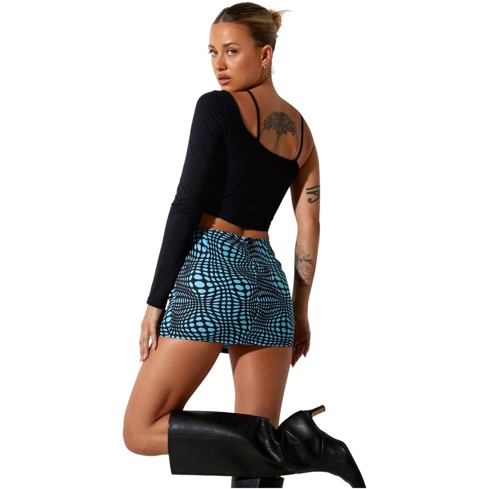 Motel Ina Bodycon Skirt in Optic Polka Blue high-Waisted Y2K 2000s Retro Size XS